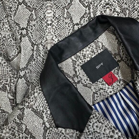 SPY Snake Skin Print Faux Leather Collar Blazer Button‎ Jacket - Size 3 - Picture 8 of 12